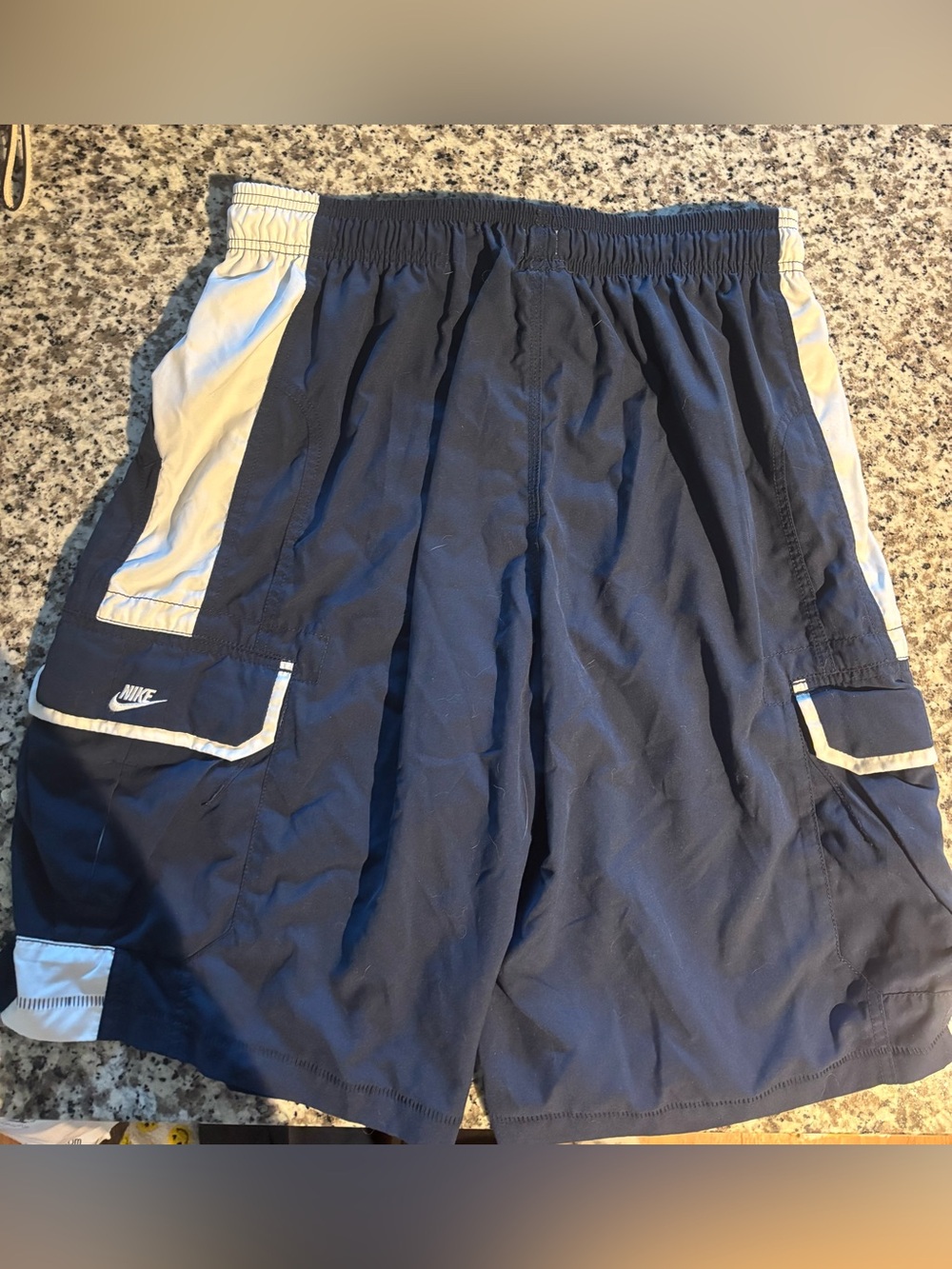 Nike Navy and White Sport Shorts with Side Pockets